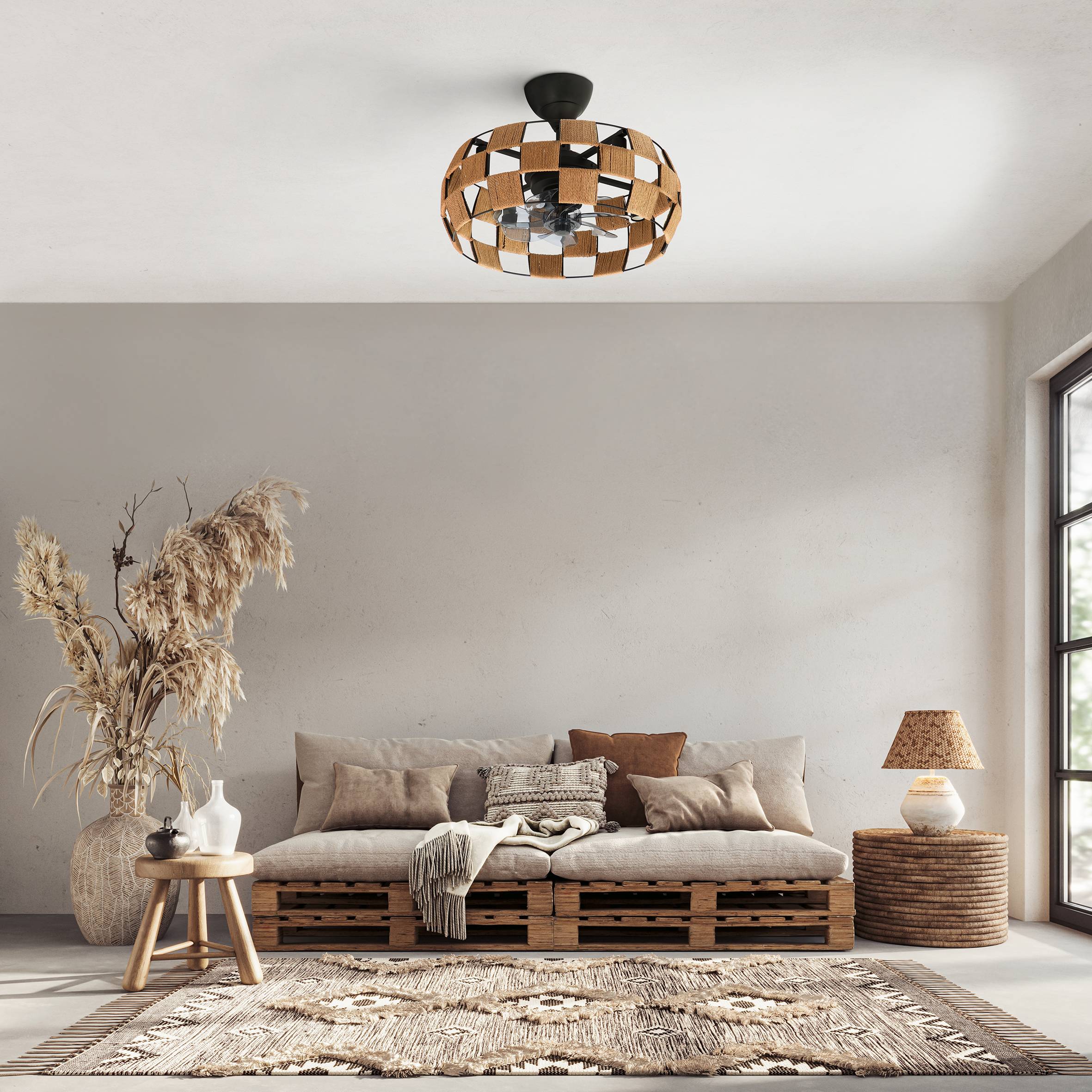 Ventilateur de plafond Brézana - Hélice?Ø48?cm – Cage en cordes – 7 pales ABS – 4 douilles E14 – Moteur DC FARTOOLS - Image 2