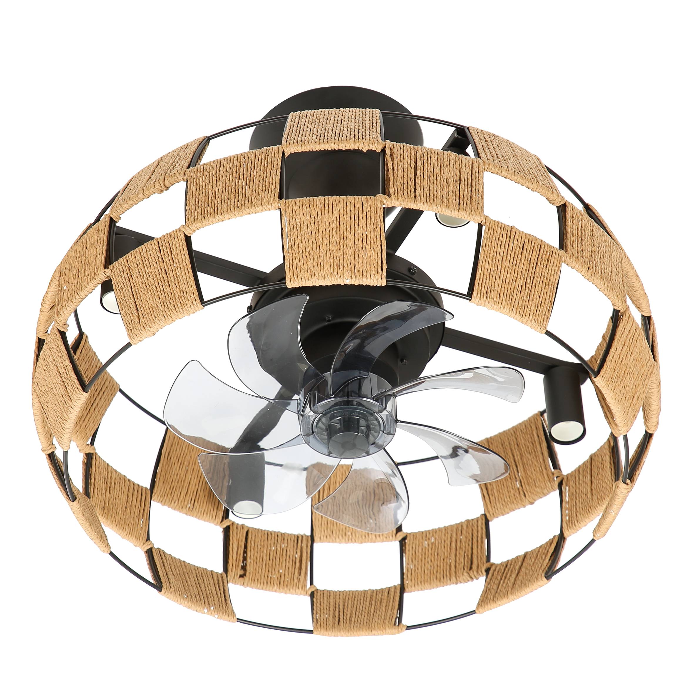 Ventilateur de plafond Brézana - Hélice?Ø48?cm – Cage en cordes – 7 pales ABS – 4 douilles E14 – Moteur DC FARTOOLS - Image 1