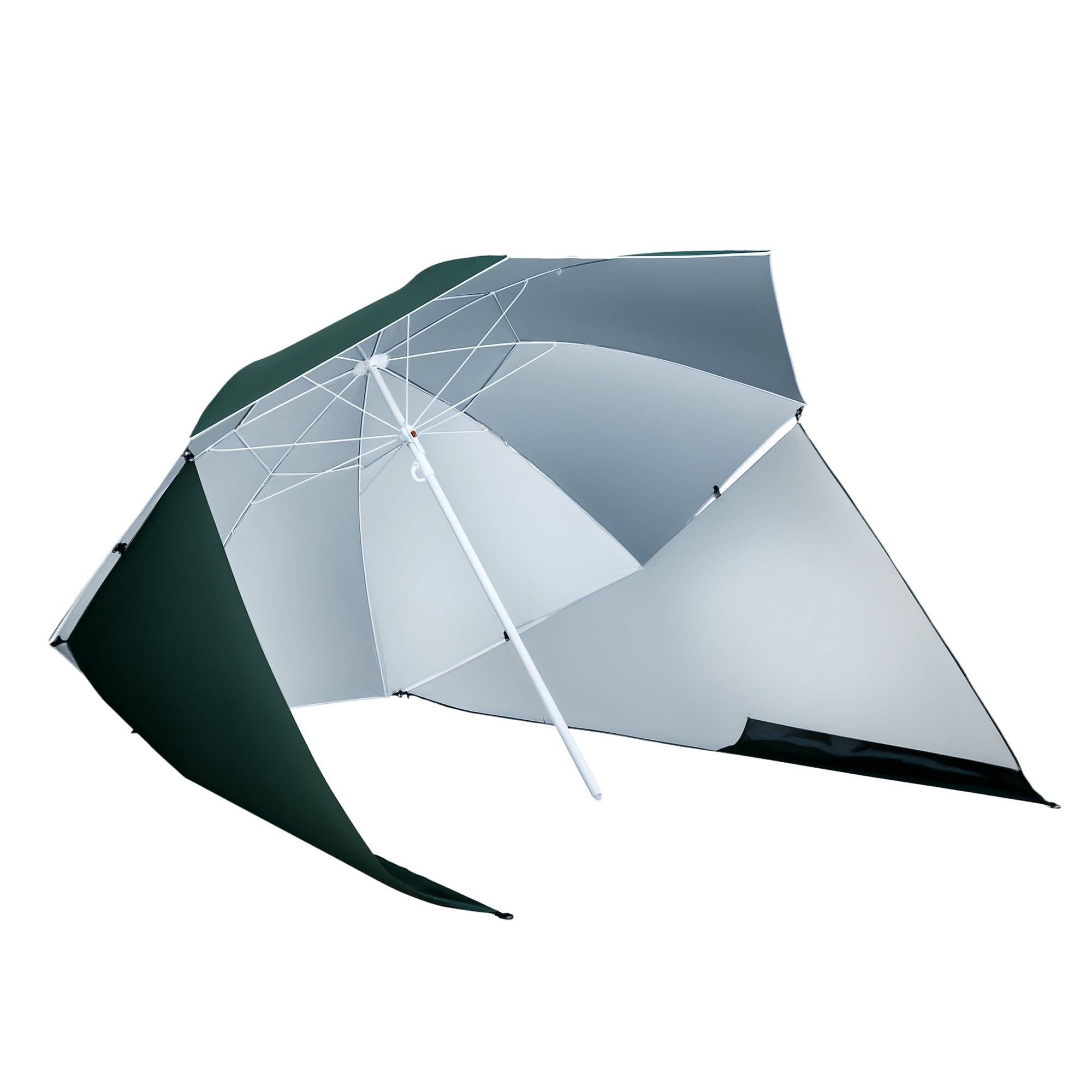 Parasol de plage 2 en 1 avec 2 panneaux latéraux, auvent portable anti-UV avec sac de transport, Ø 210 x 222 cm, vert