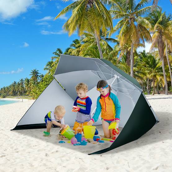 Parasol de plage 2 en 1 avec 2 panneaux latéraux, auvent portable anti-UV avec sac de transport, Ø 210 x 222 cm, vert - Image 3