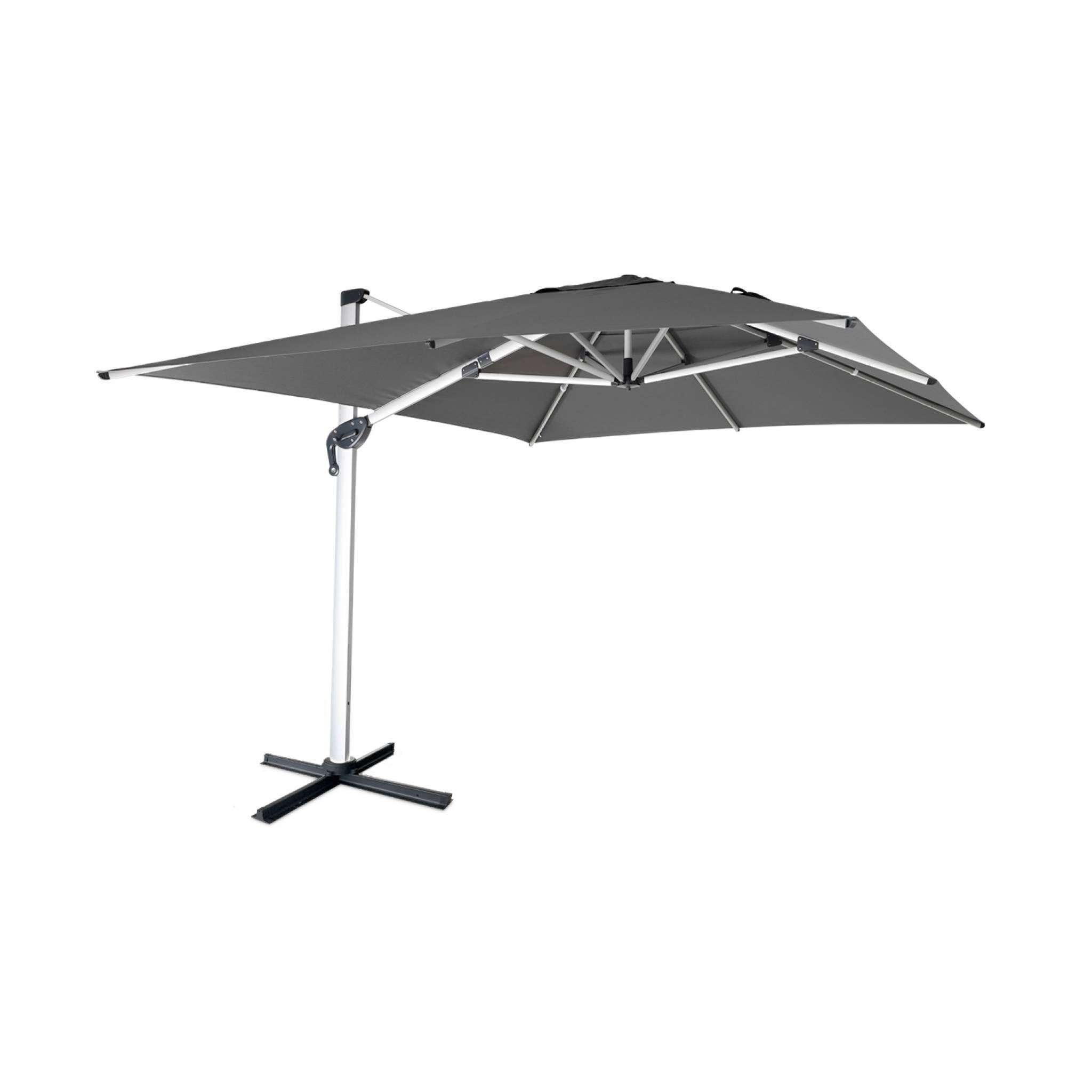 Parasol déporté haut de gamme 3x4m gris. toile en polyester teintée dans la masse. structure aluminium anodisé. housse incluse - Image 1