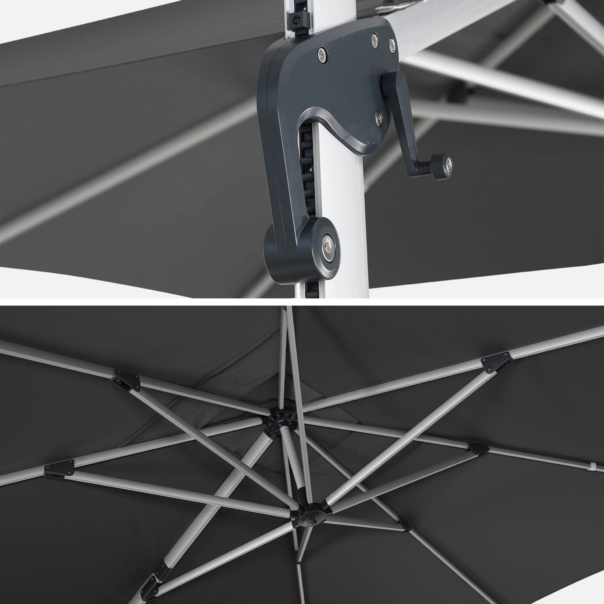 Parasol déporté haut de gamme 3x4m gris. toile en polyester teintée dans la masse. structure aluminium anodisé. housse incluse - Image 5