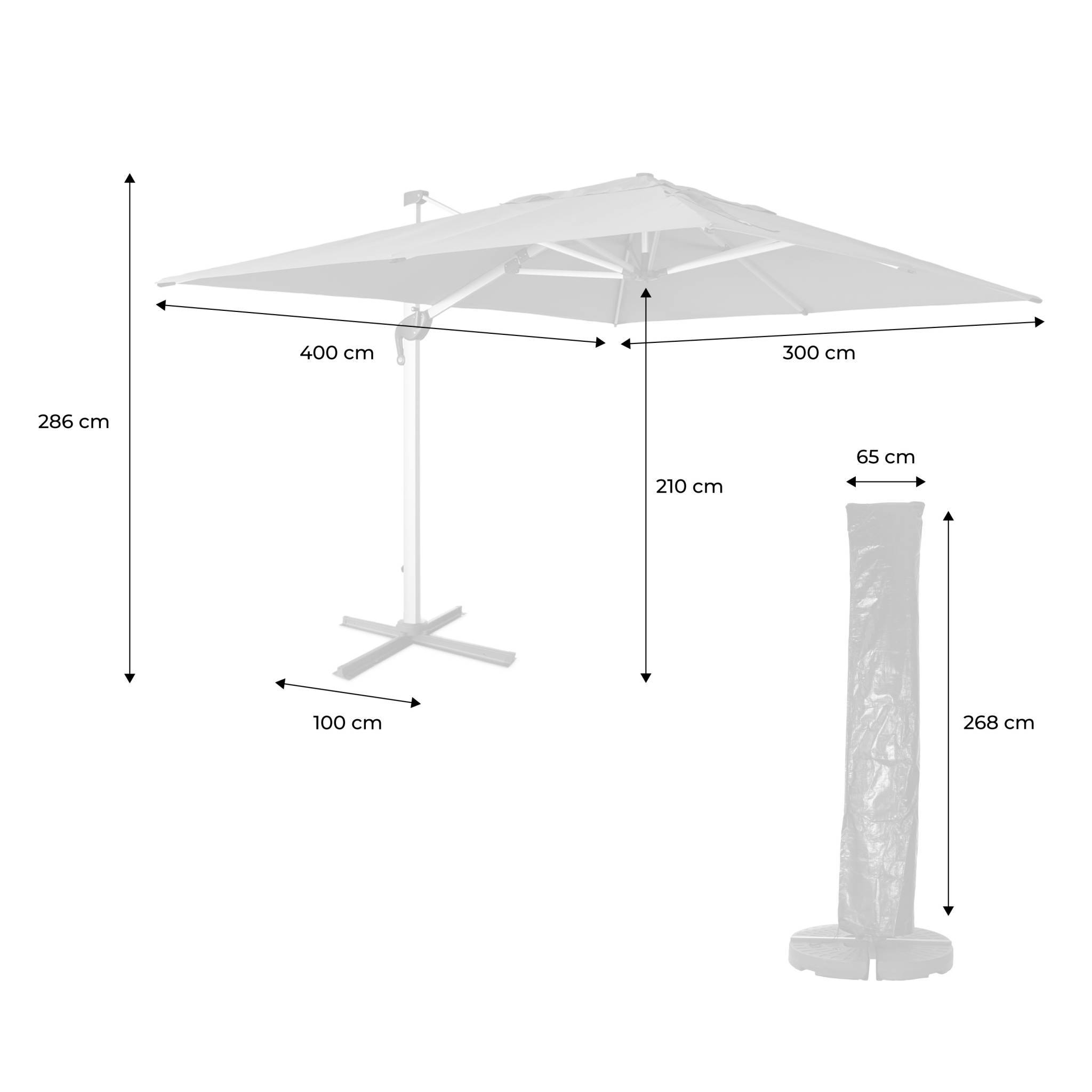Parasol déporté haut de gamme 3x4m gris. toile en polyester teintée dans la masse. structure aluminium anodisé. housse incluse - Image 7