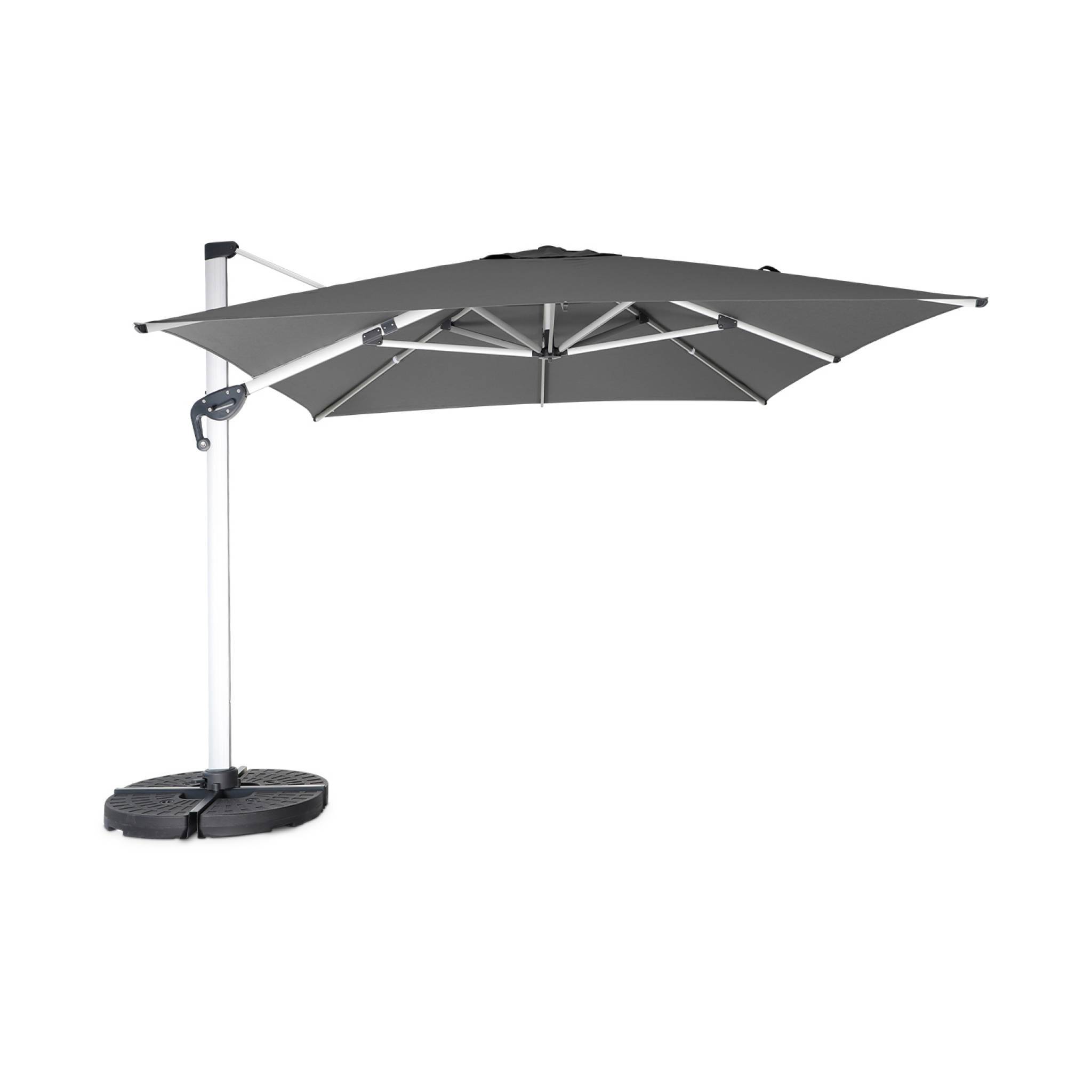 Parasol déporté haut de gamme 3x4m gris. toile en polyester teintée dans la masse. structure aluminium anodisé. housse incluse - Image 2