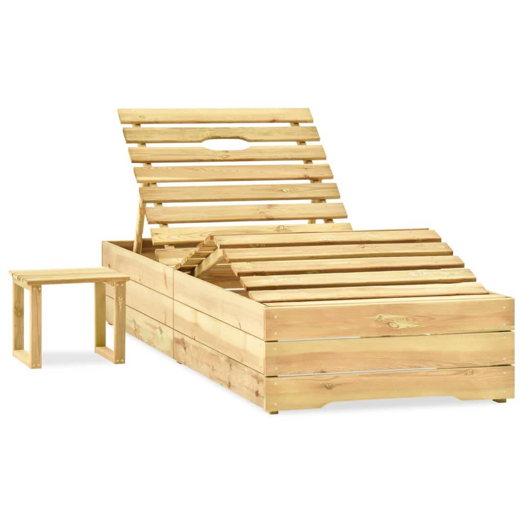 Helloshop26 - Transat chaise longue bain de soleil lit de jardin terrasse meuble d'extérieur 198 cm avec table et coussin pin imprégné - Image 2