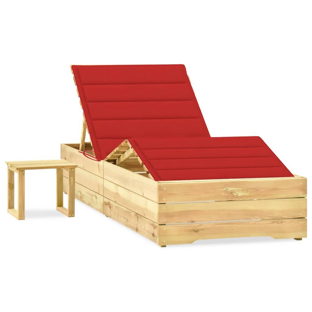 Helloshop26 - Transat chaise longue bain de soleil lit de jardin terrasse meuble d'extérieur 198 cm avec table et coussin pin imprégné - Image 1