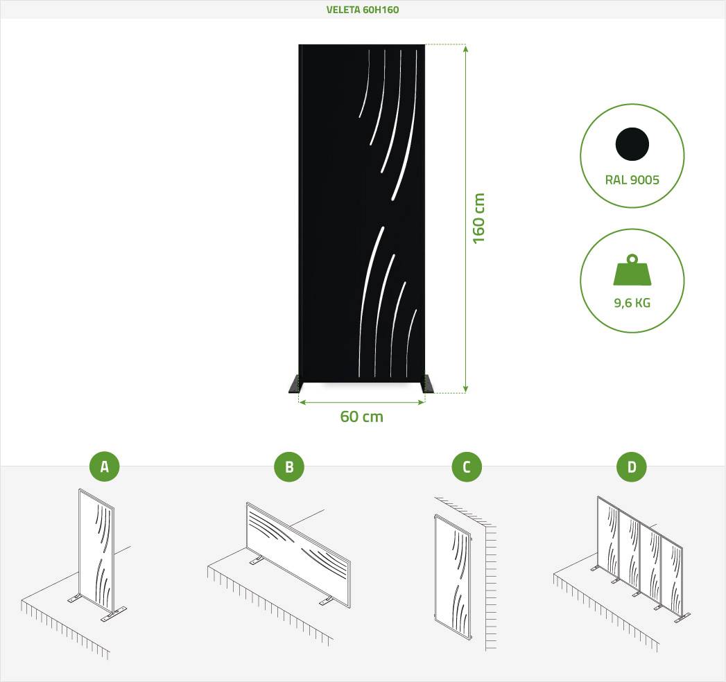 Casanoov Lot de 3 panneaux décoratifs VELETA Noir H.160 cm motifs côté droit - Image 2