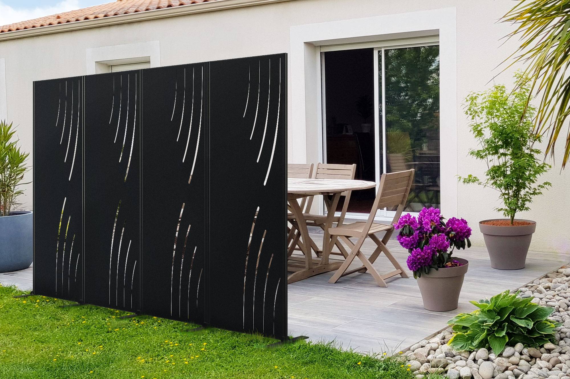 Casanoov Lot de 3 panneaux décoratifs VELETA Noir H.160 cm motifs côté droit - Image 4