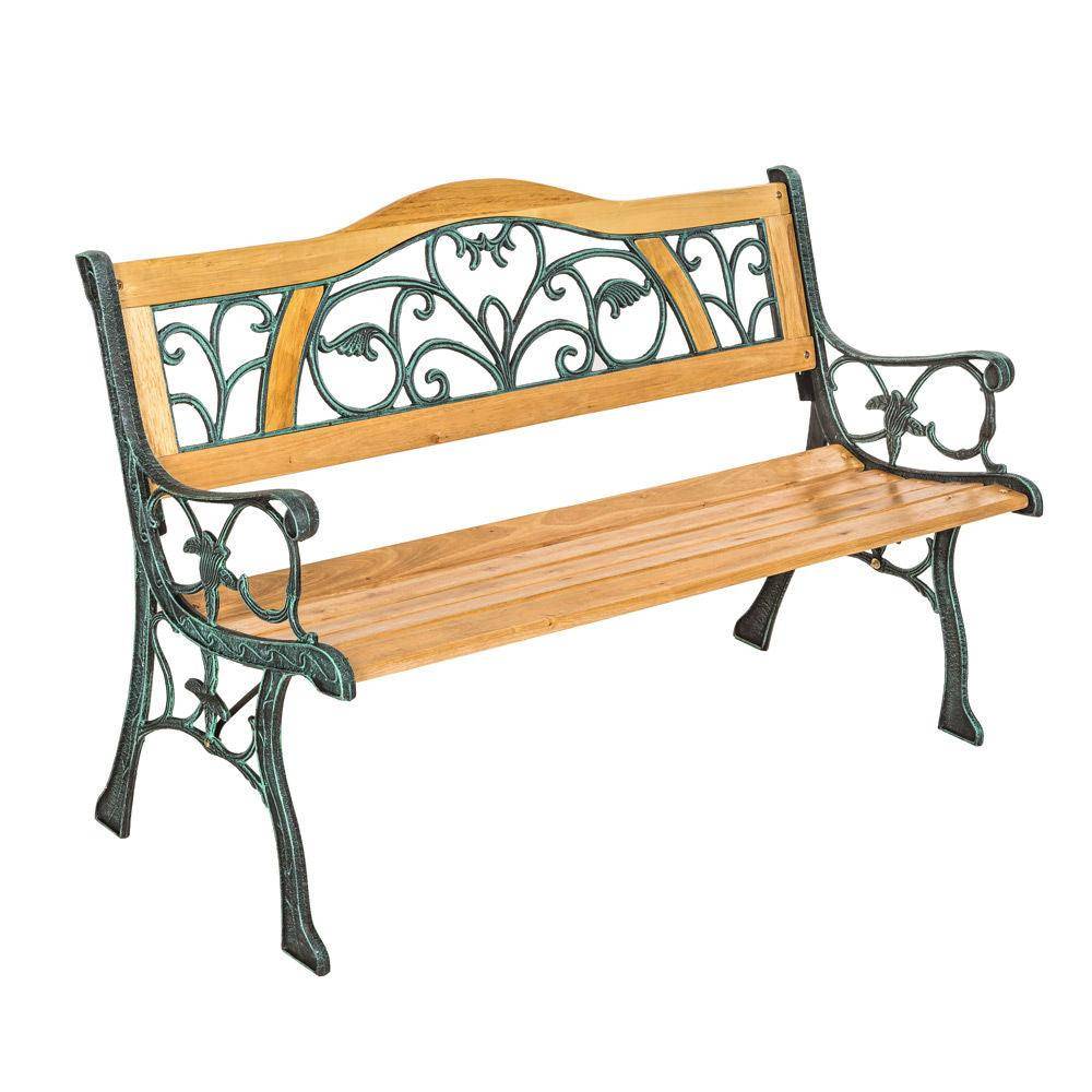 Helloshop26 - Banc bois et fonte meuble de jardin 124 cm - Image 1