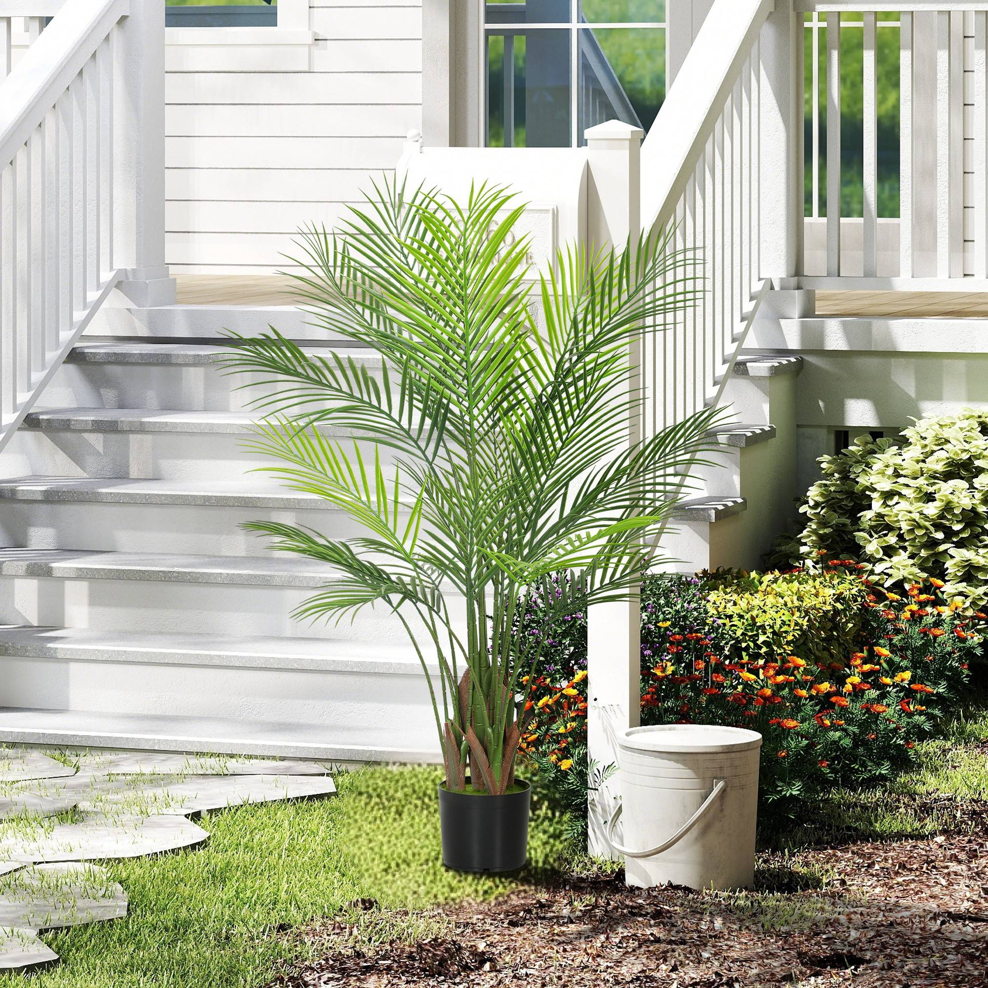 Plante artificielle intérieure 120 cm, palmier arbre artificiel avec pot en plastique et flocage, vert - Image 10
