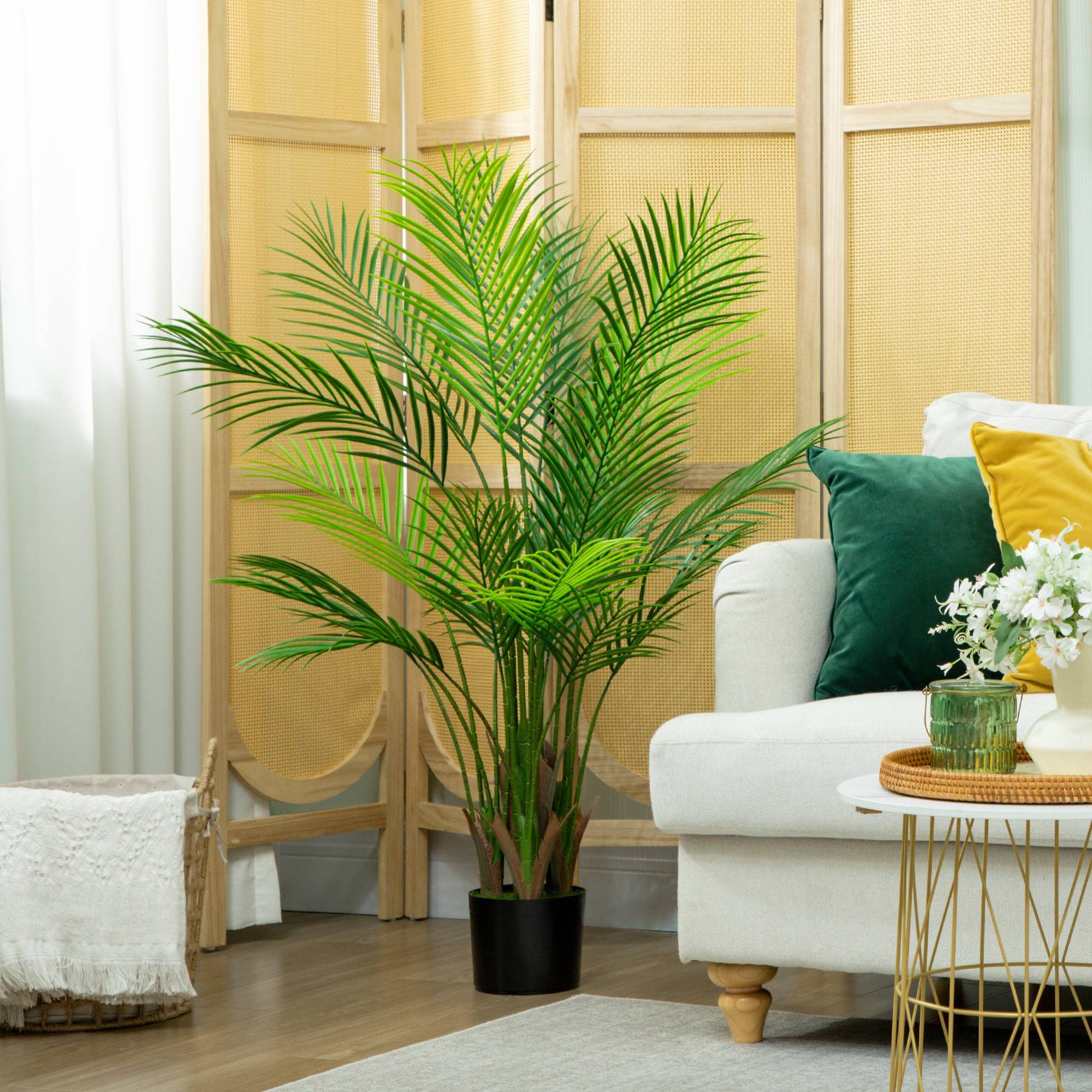 Plante artificielle intérieure 120 cm, palmier arbre artificiel avec pot en plastique et flocage, vert - Image 9