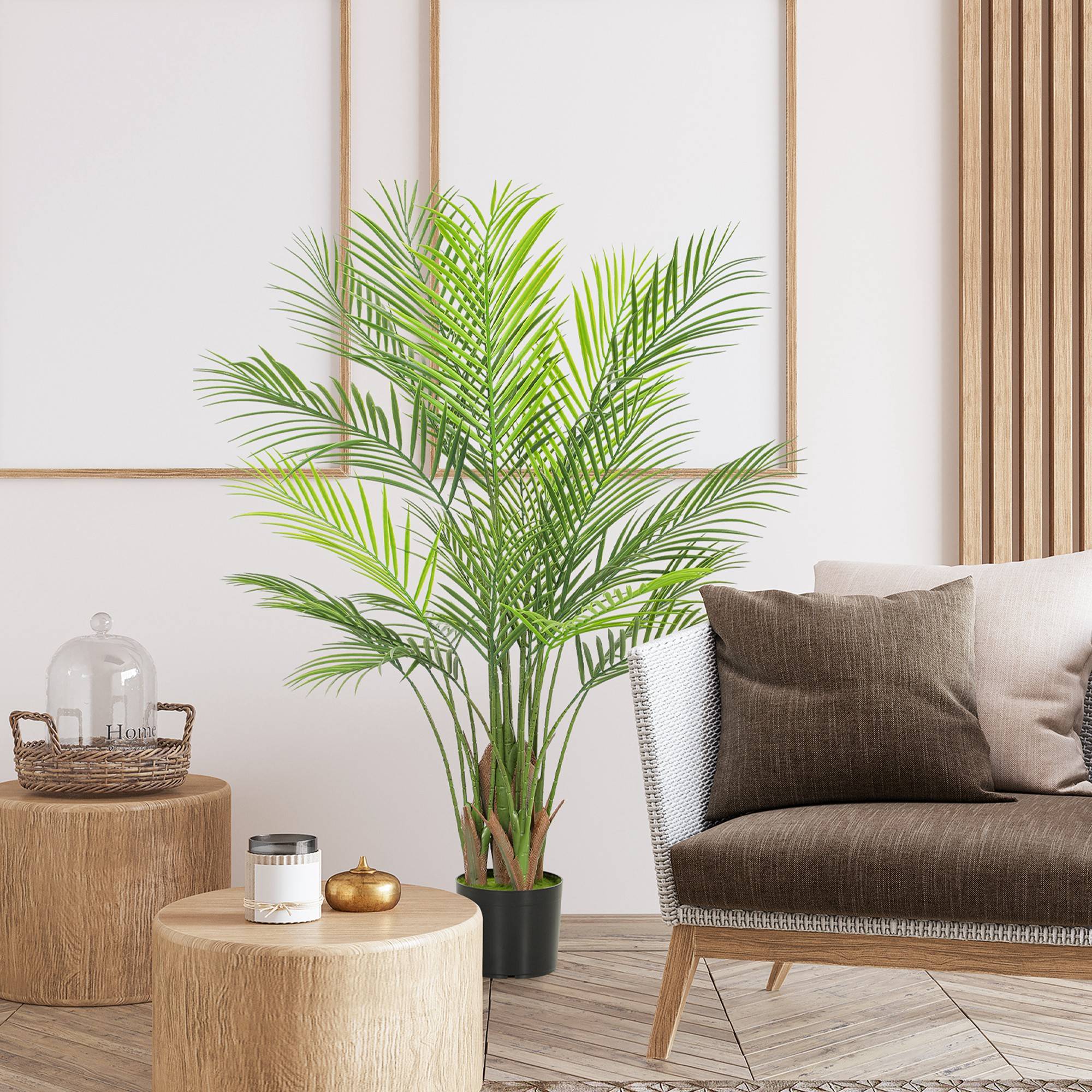 Plante artificielle intérieure 120 cm, palmier arbre artificiel avec pot en plastique et flocage, vert - Image 3