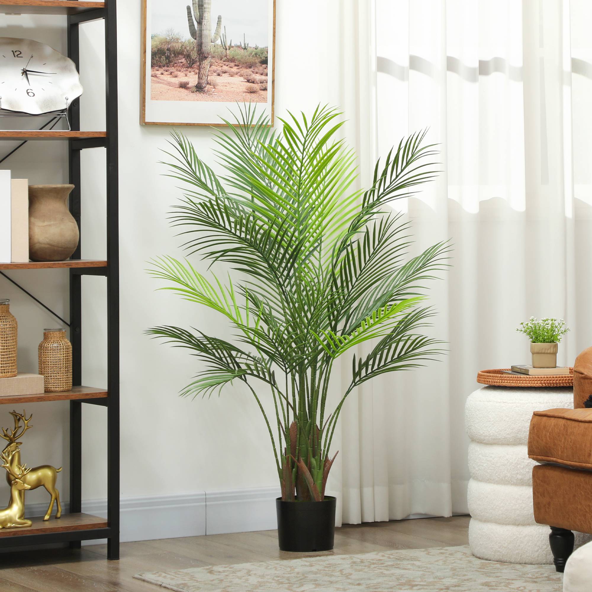 Plante artificielle intérieure 120 cm, palmier arbre artificiel avec pot en plastique et flocage, vert - Image 4