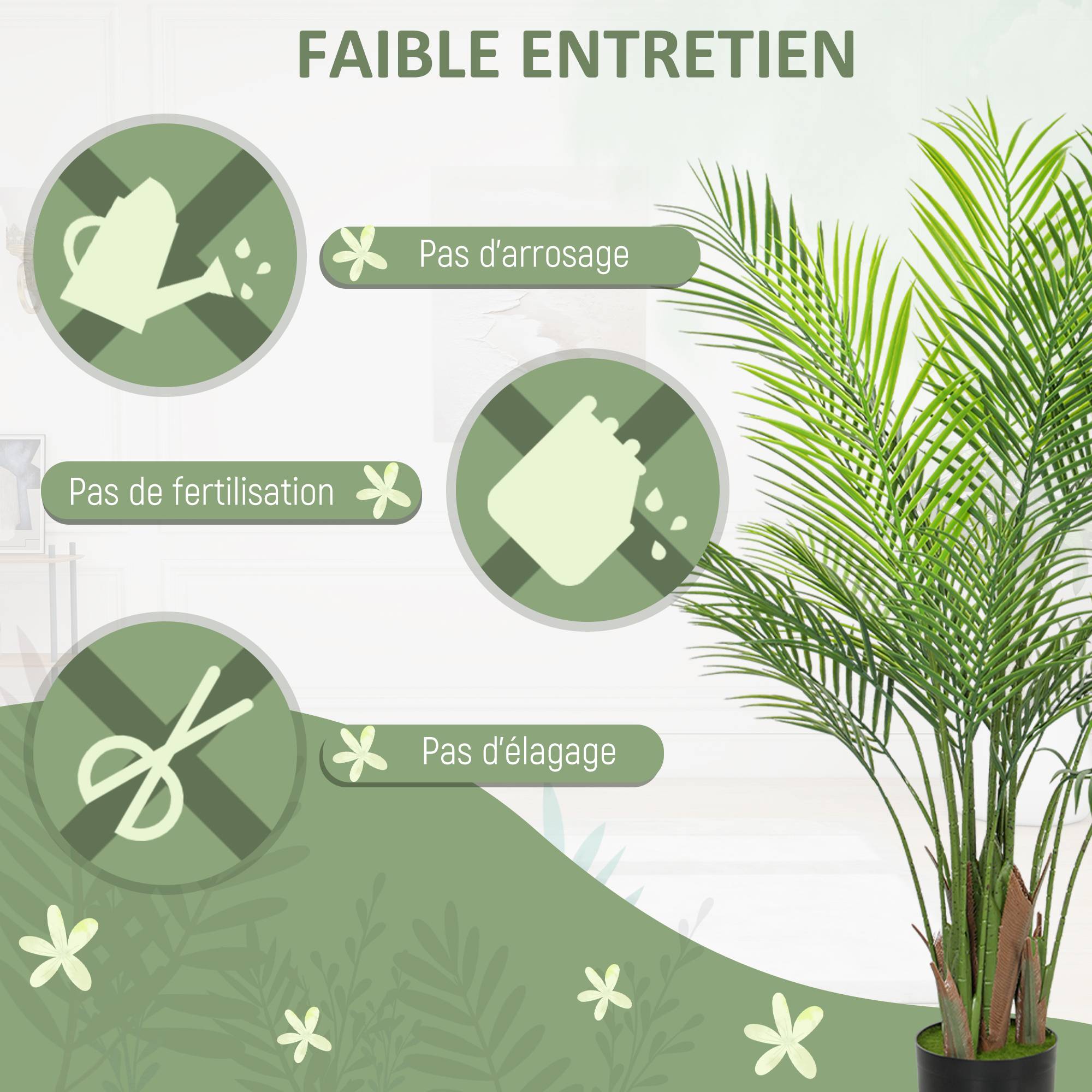Plante artificielle intérieure 120 cm, palmier arbre artificiel avec pot en plastique et flocage, vert - Image 8