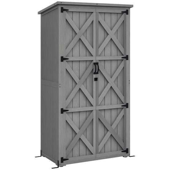Armoire de jardin bois extérieur sur pied 2 étagères 90x54,5x168,5cm gris - ComfortXL Outdoor Living - Image 1