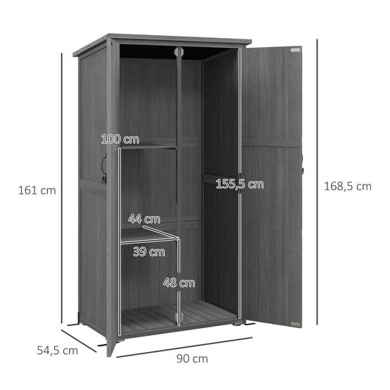 Armoire de jardin bois extérieur sur pied 2 étagères 90x54,5x168,5cm gris - ComfortXL Outdoor Living - Image 5