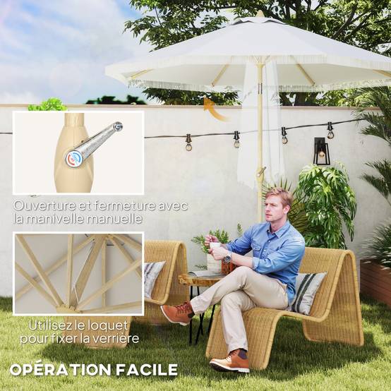Parasol inclinable en acier et polyester blanc 172 x 172 x 208 cm - PANGIVO - Image 7