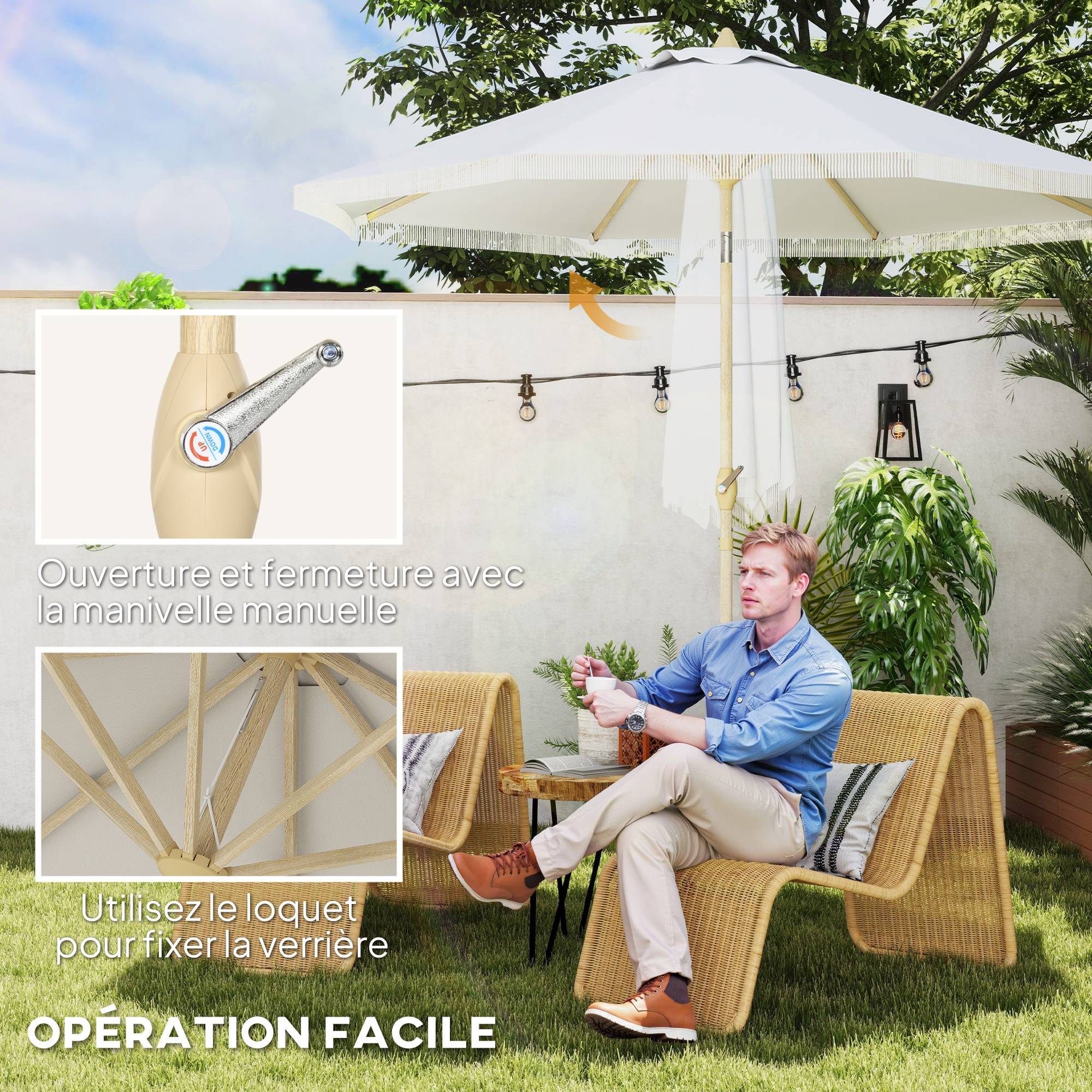 Parasol inclinable en acier et polyester blanc 172 x 172 x 208 cm - PANGIVO - Image 7