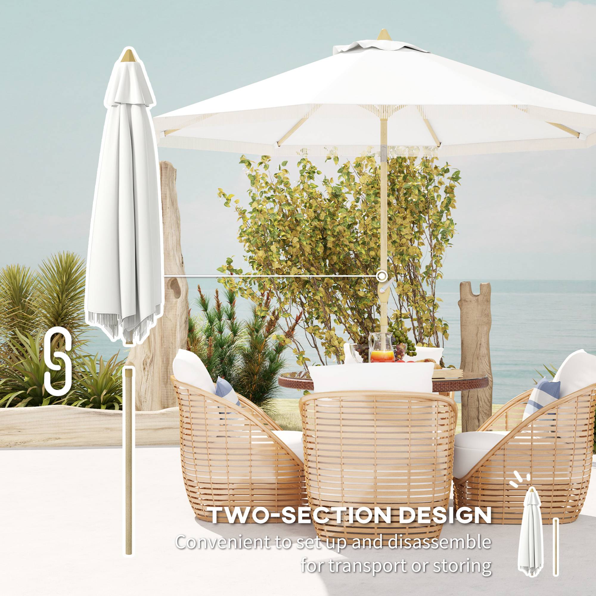 Parasol inclinable en acier et polyester blanc 172 x 172 x 208 cm - PANGIVO - Image 10