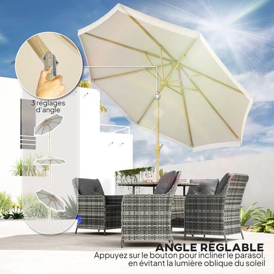 Parasol inclinable en acier et polyester blanc 172 x 172 x 208 cm - PANGIVO - Image 6