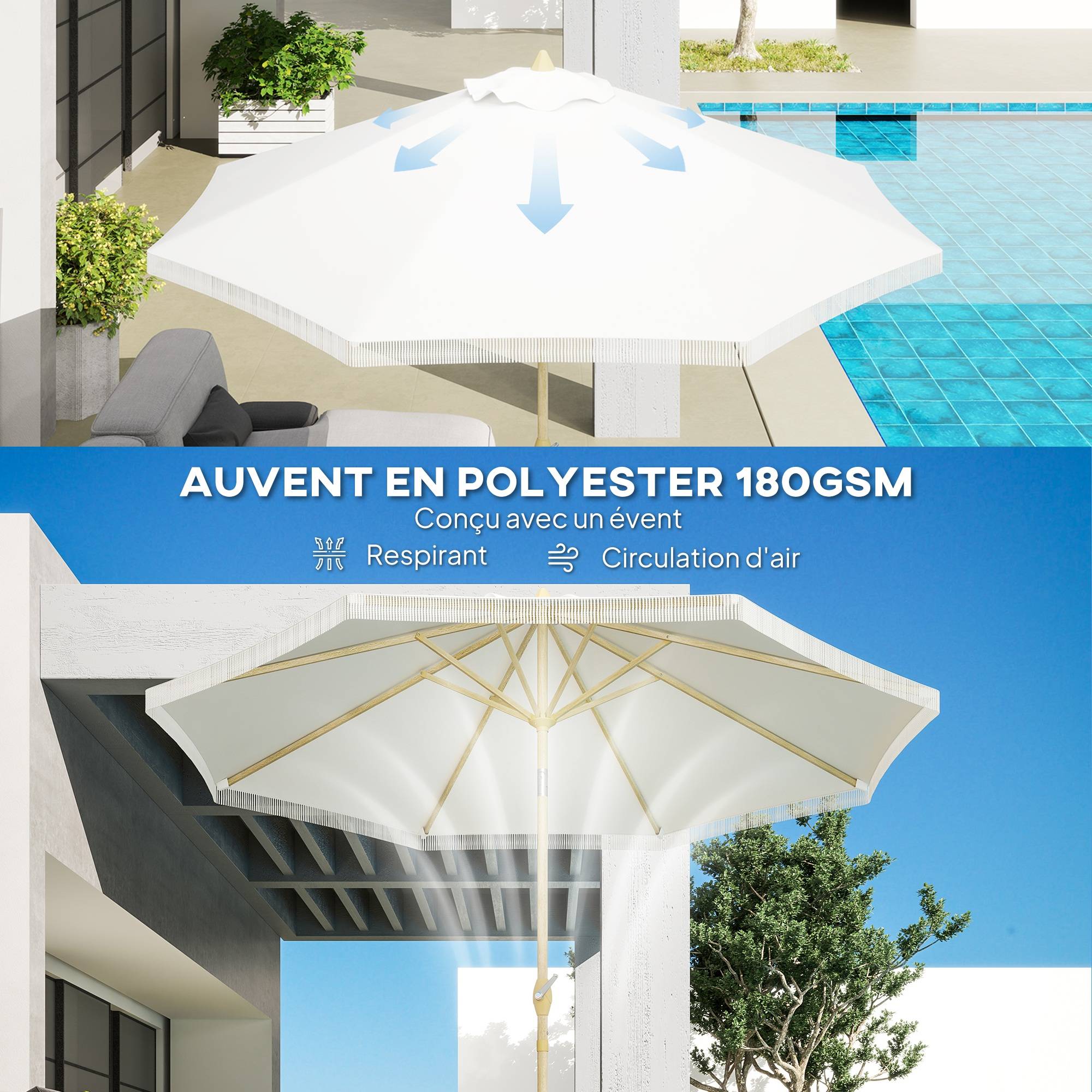Parasol inclinable en acier et polyester blanc 172 x 172 x 208 cm - PANGIVO - Image 8