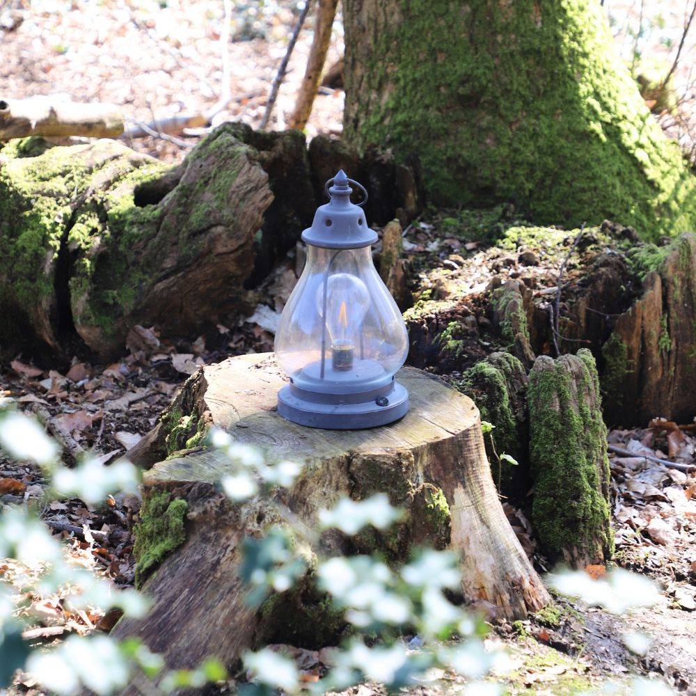 Lanterne extérieure jardin bougie à poser ancienne métal gris 35cm Chemin de campagne - Image 3