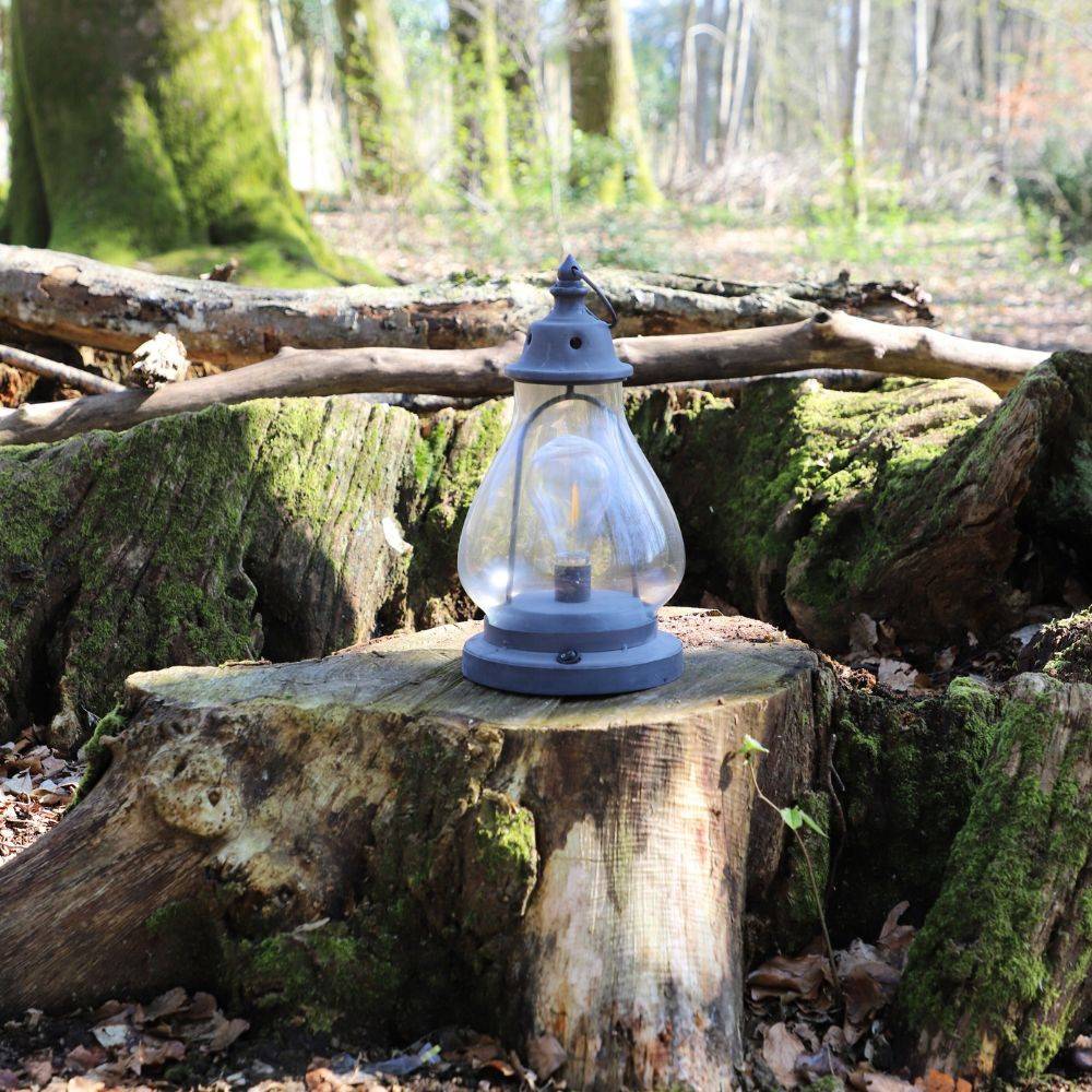 Lanterne extérieure jardin bougie à poser ancienne métal gris 35cm Chemin de campagne - Image 2