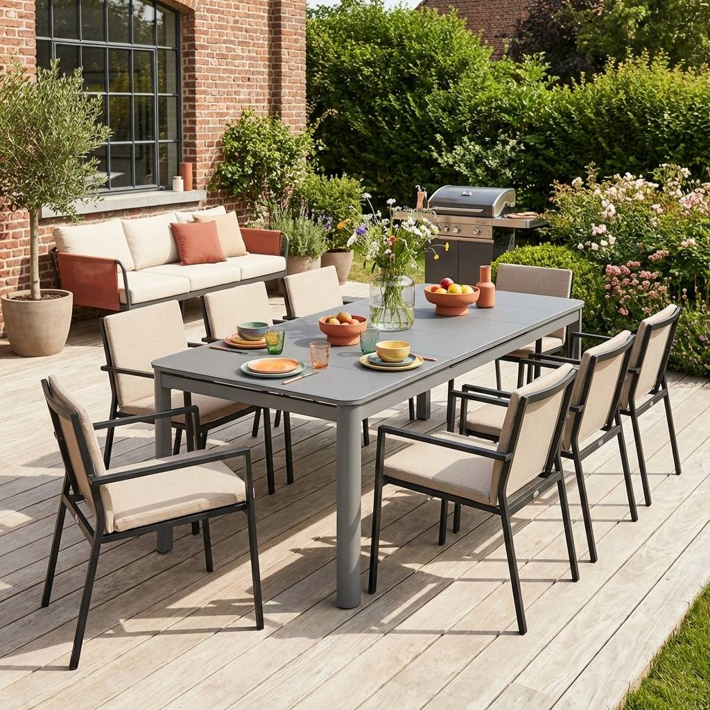 Table de jardin extensible aluminium 8 places anthracite - Soria | sweeek - Image 1