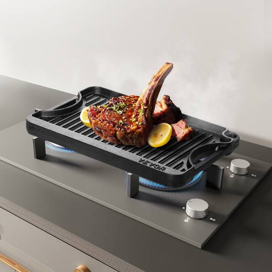 VEVOR Plaque cuisson réversible fonte 185x342mm, portable, poignée, barbecue camping. - Image 8