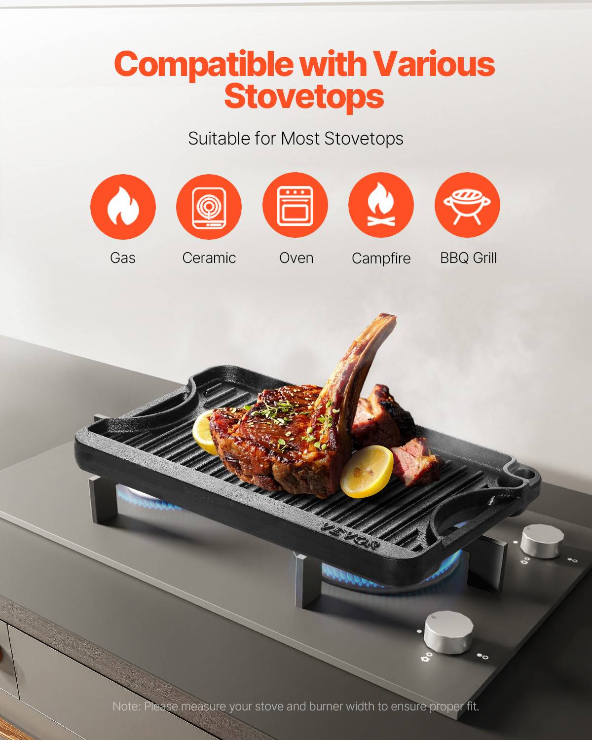 VEVOR Plaque cuisson réversible fonte 185x342mm, portable, poignée, barbecue camping. - Image 3