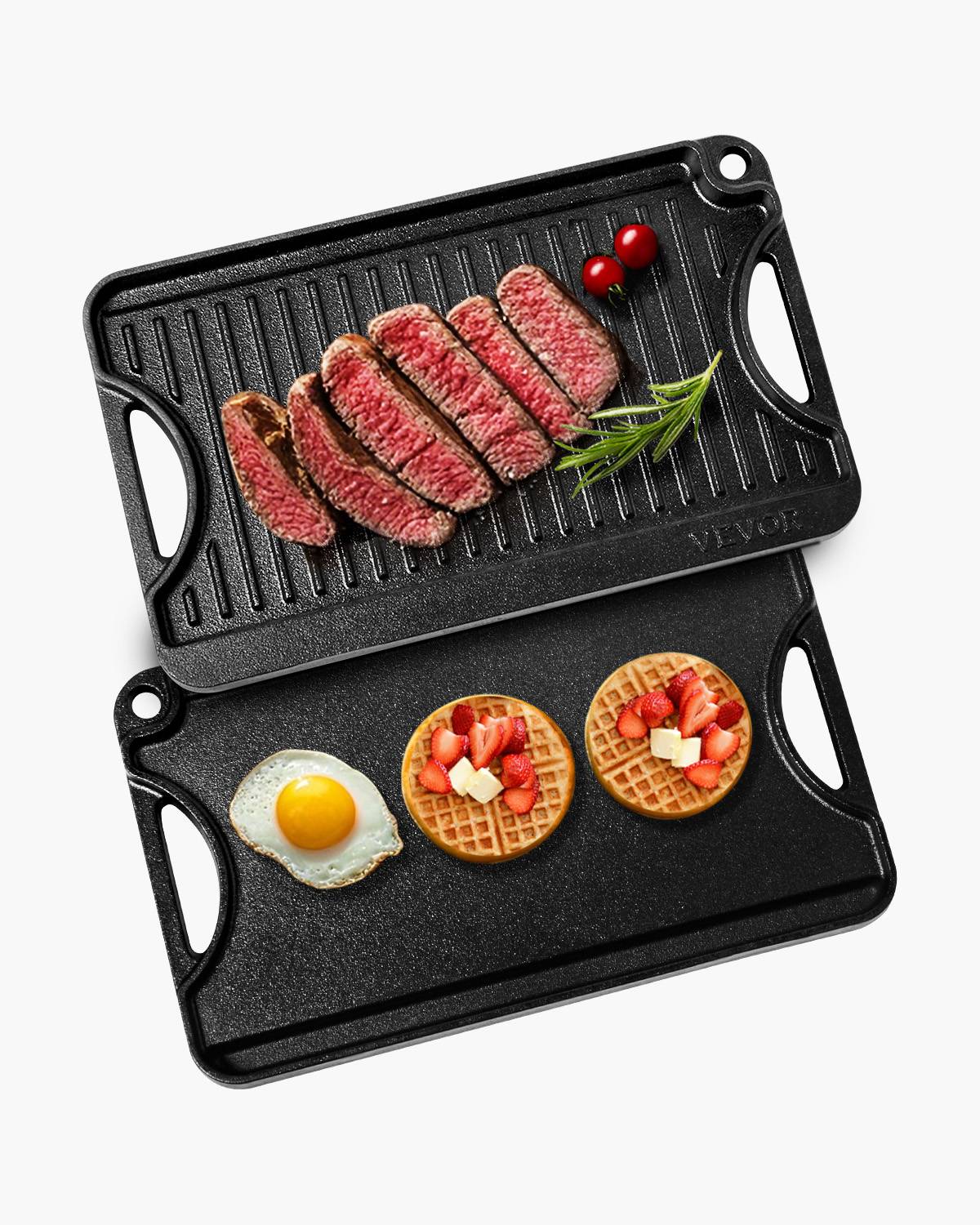 VEVOR Plaque cuisson réversible fonte 185x342mm, portable, poignée, barbecue camping. - Image 1