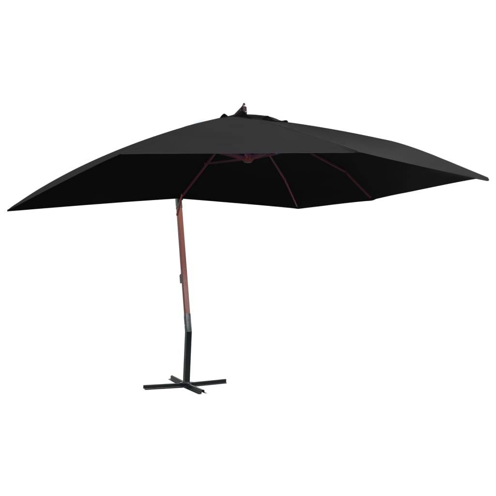 Helloshop26 - Parasol suspendu avec mât en bois 400 x 300 cm noir - Image 1