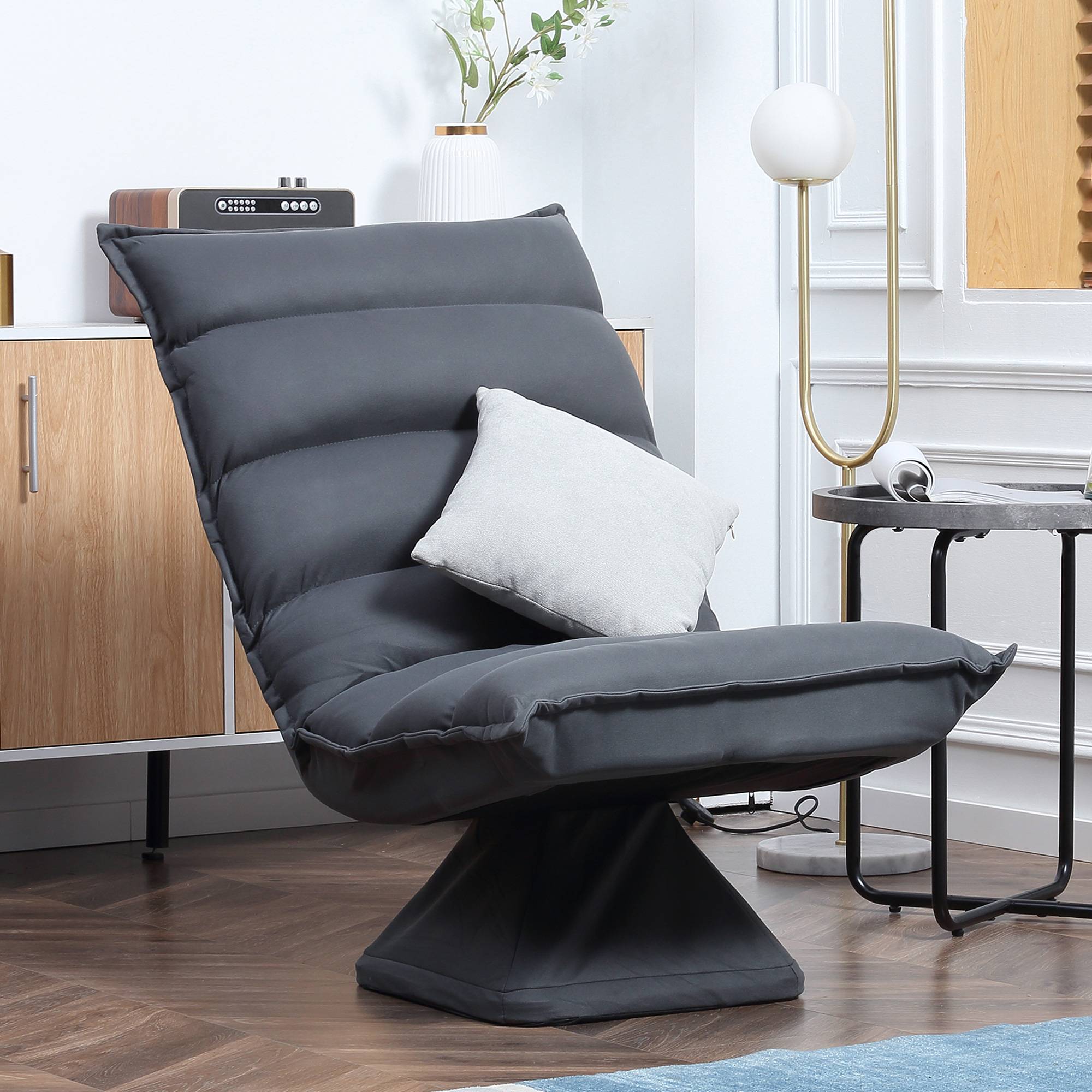 Fauteuil de sol paresseux pivotant 360° avec dossier inclinable design capitonné 62 x 62 x 95 cm gris foncé - Image 4