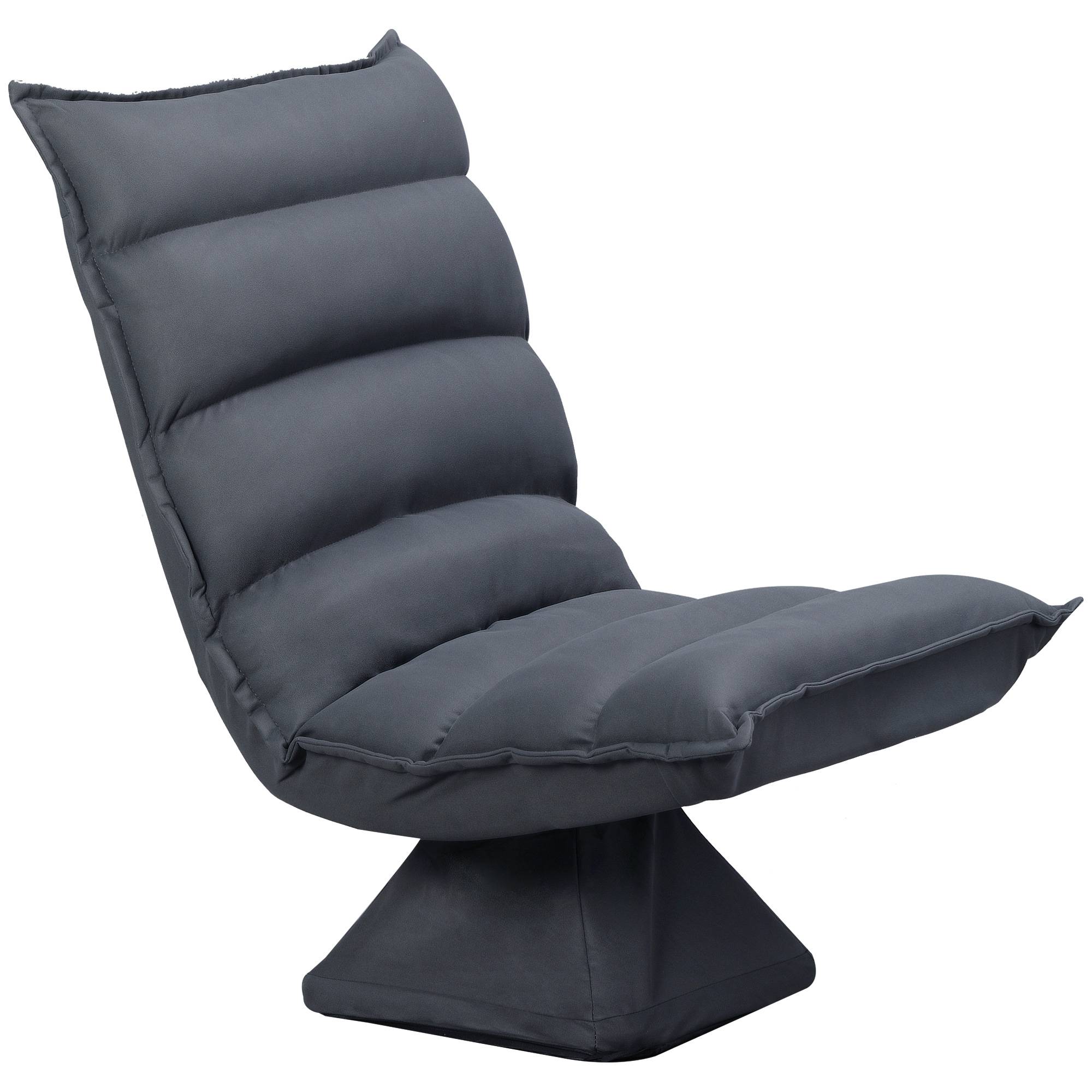 Fauteuil de sol paresseux pivotant 360° avec dossier inclinable design capitonné 62 x 62 x 95 cm gris foncé - Image 2