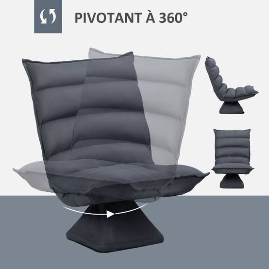 Fauteuil de sol paresseux pivotant 360° avec dossier inclinable design capitonné 62 x 62 x 95 cm gris foncé - Image 7