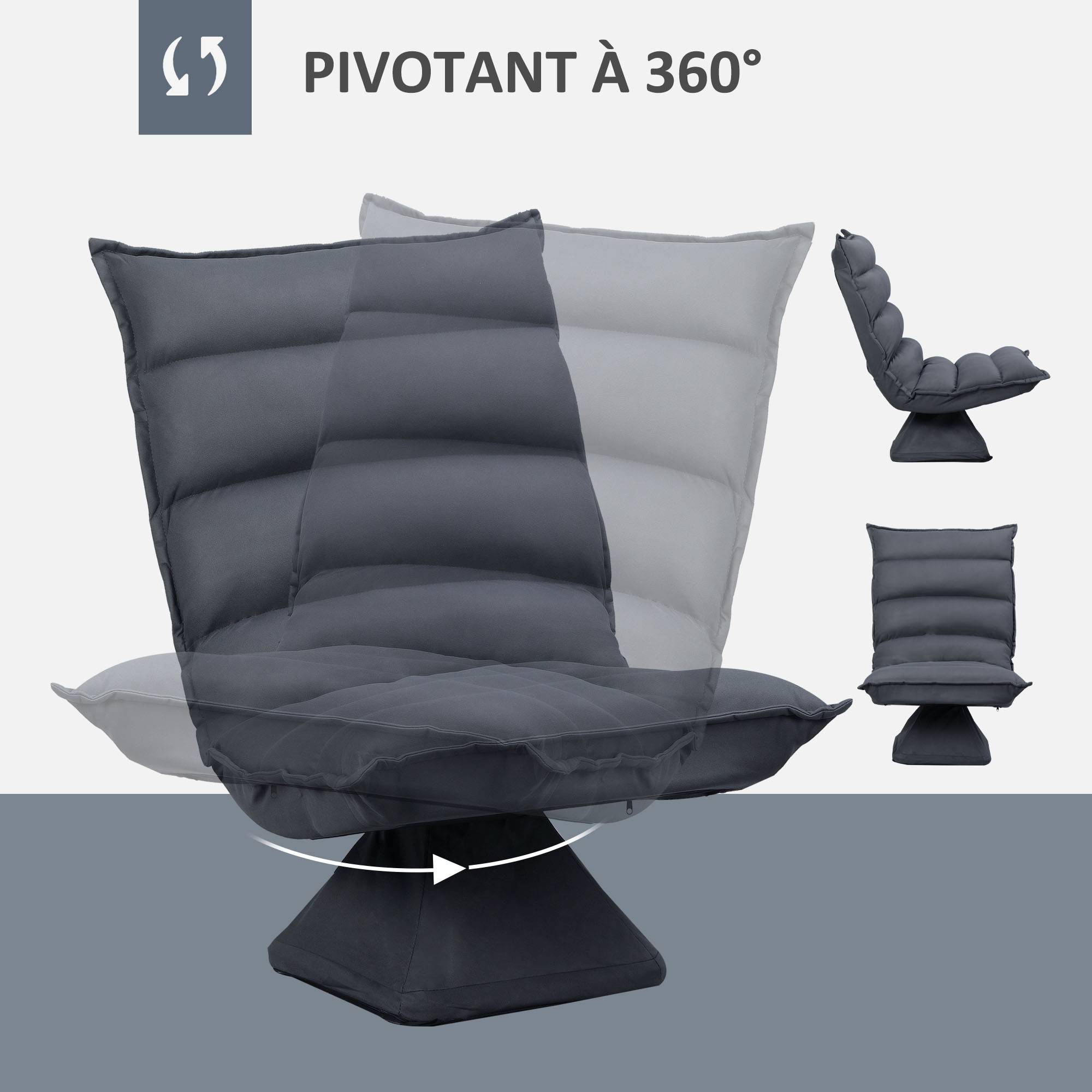 Fauteuil de sol paresseux pivotant 360° avec dossier inclinable design capitonné 62 x 62 x 95 cm gris foncé - Image 7
