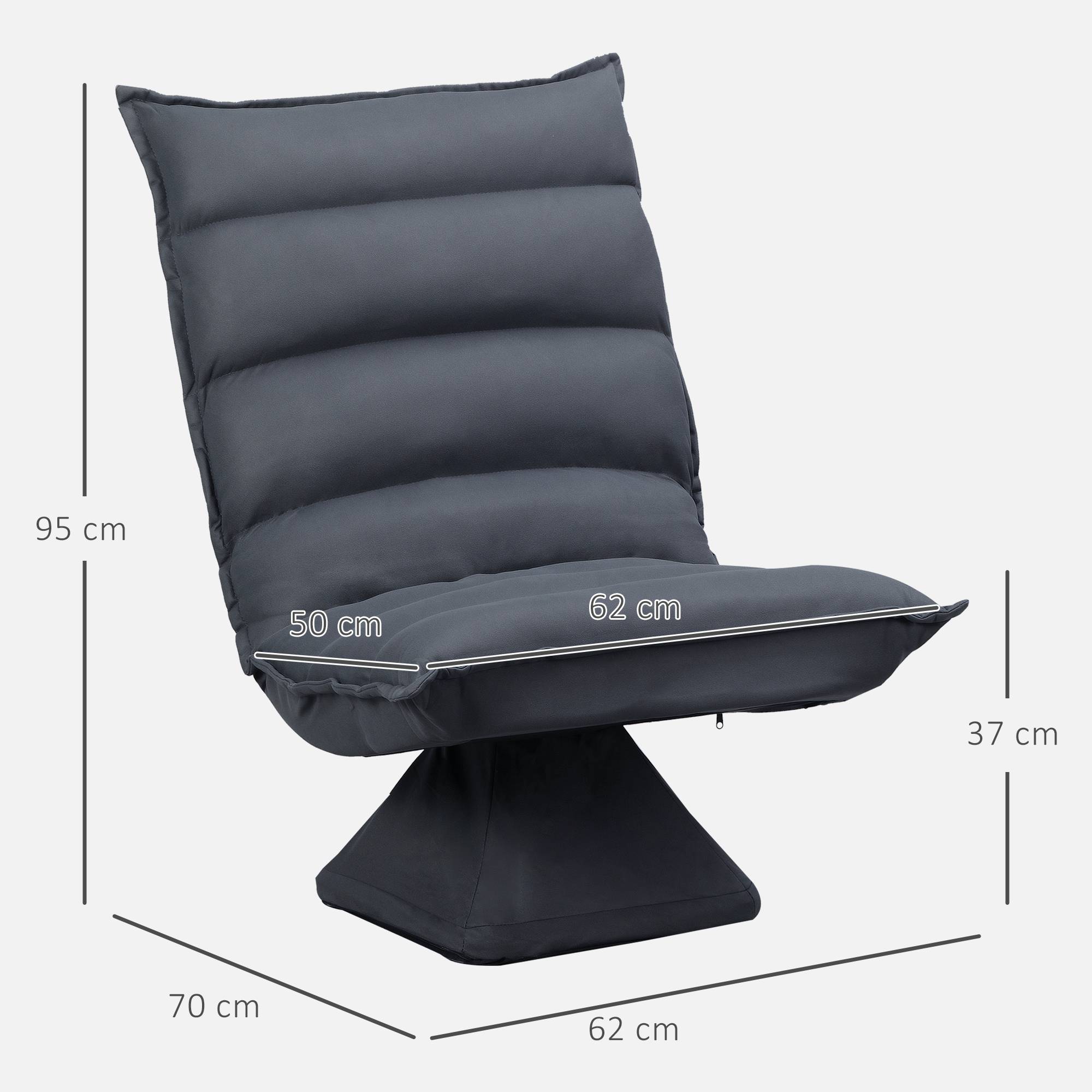 Fauteuil de sol paresseux pivotant 360° avec dossier inclinable design capitonné 62 x 62 x 95 cm gris foncé - Image 5