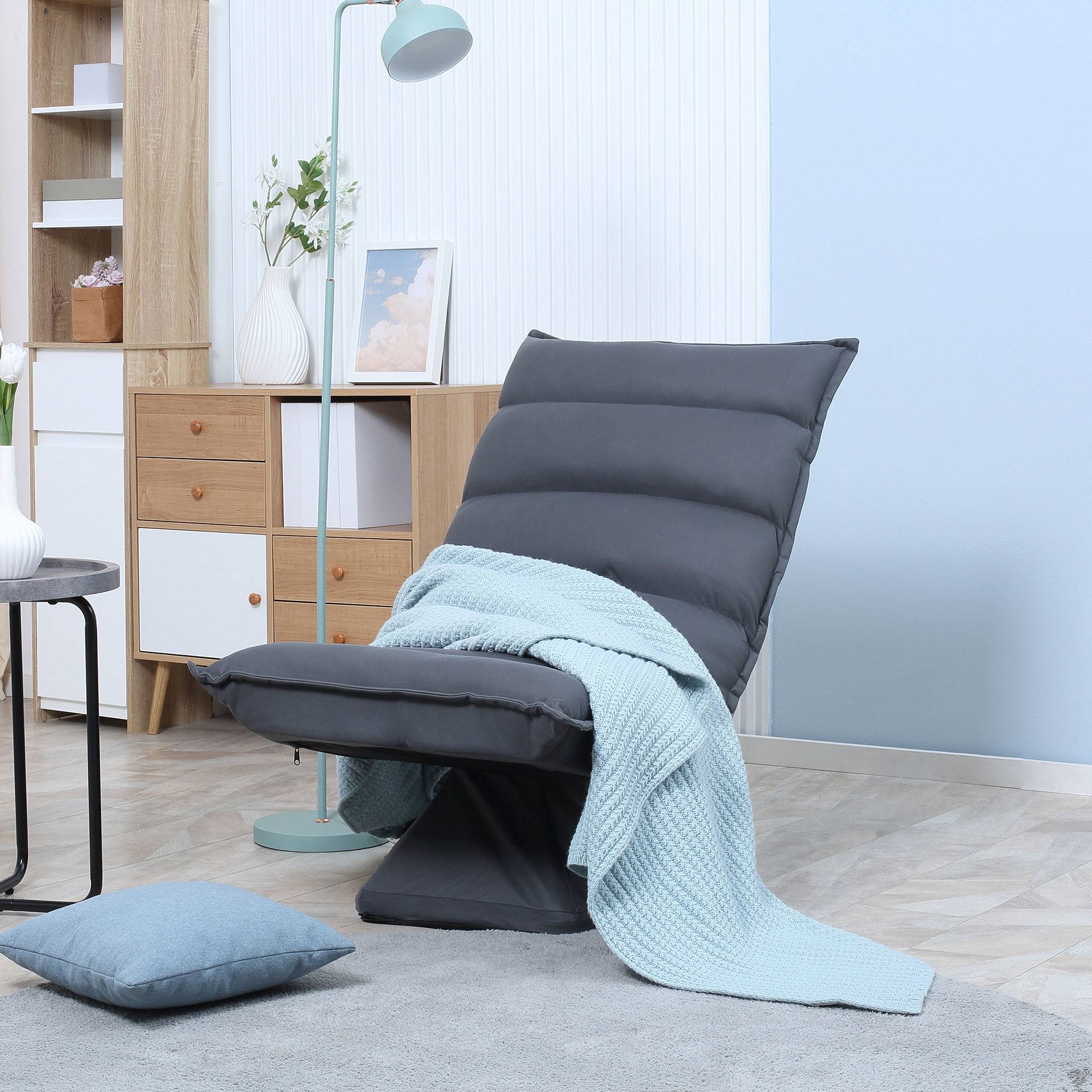 Fauteuil de sol paresseux pivotant 360° avec dossier inclinable design capitonné 62 x 62 x 95 cm gris foncé - Image 3