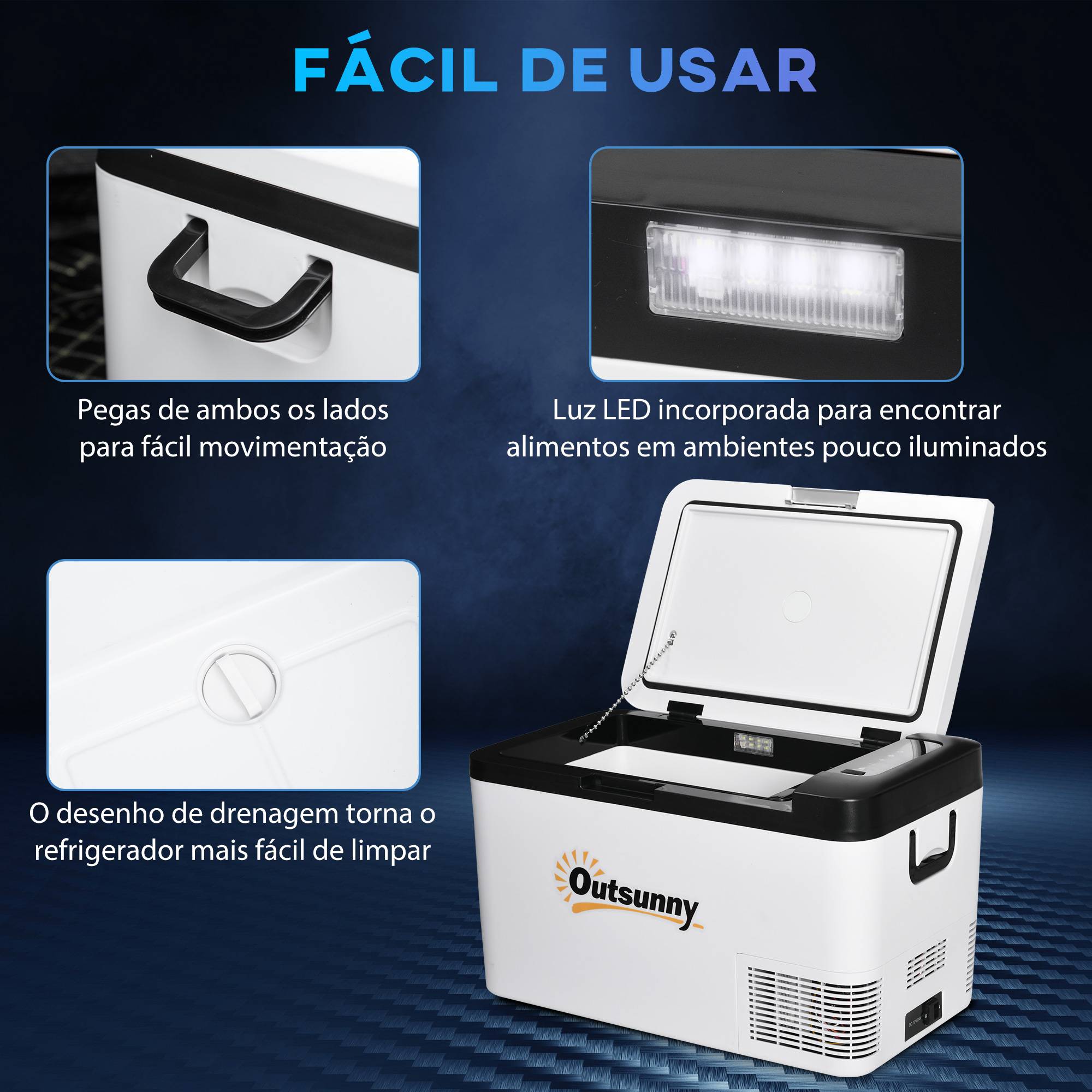 Réfrigérateur Portable 25 L 12/24 V à Compresseur -20 °C, Frigo-Congélateur Voiture avec LED et Poignées Pliables, Camping/Maison, Blanc - Image 8
