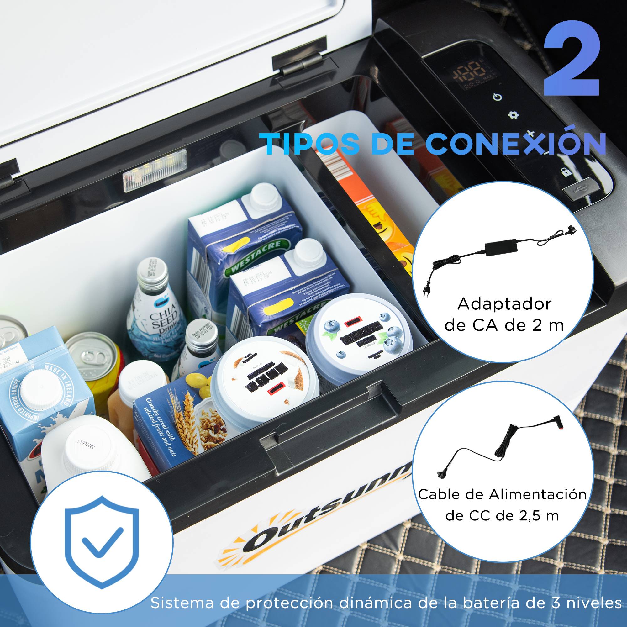 Réfrigérateur Portable 25 L 12/24 V à Compresseur -20 °C, Frigo-Congélateur Voiture avec LED et Poignées Pliables, Camping/Maison, Blanc - Image 7