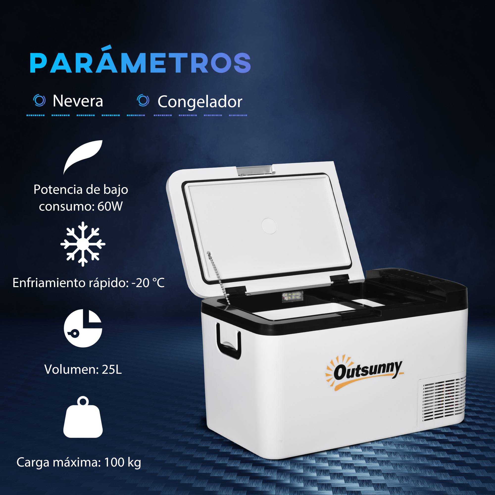 Réfrigérateur Portable 25 L 12/24 V à Compresseur -20 °C, Frigo-Congélateur Voiture avec LED et Poignées Pliables, Camping/Maison, Blanc - Image 5