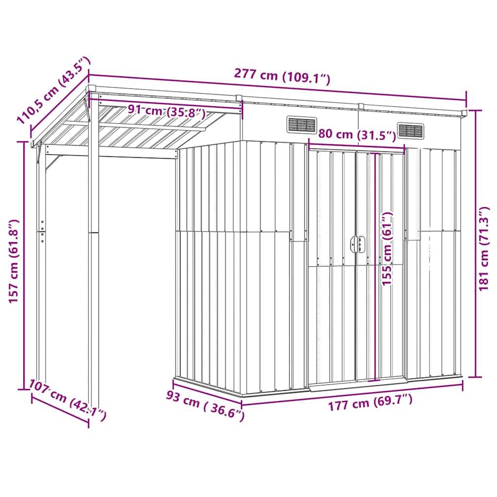 Abri de jardin acier galvanisé marron clair 277 x 107 x 157/181 cm - PANGIVO - Image 9