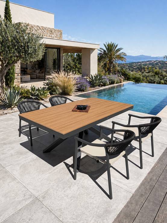 Dcb Garden - Ensemble repas de jardin 4 places en alu - Gris anthracite - LAMU - Image 1