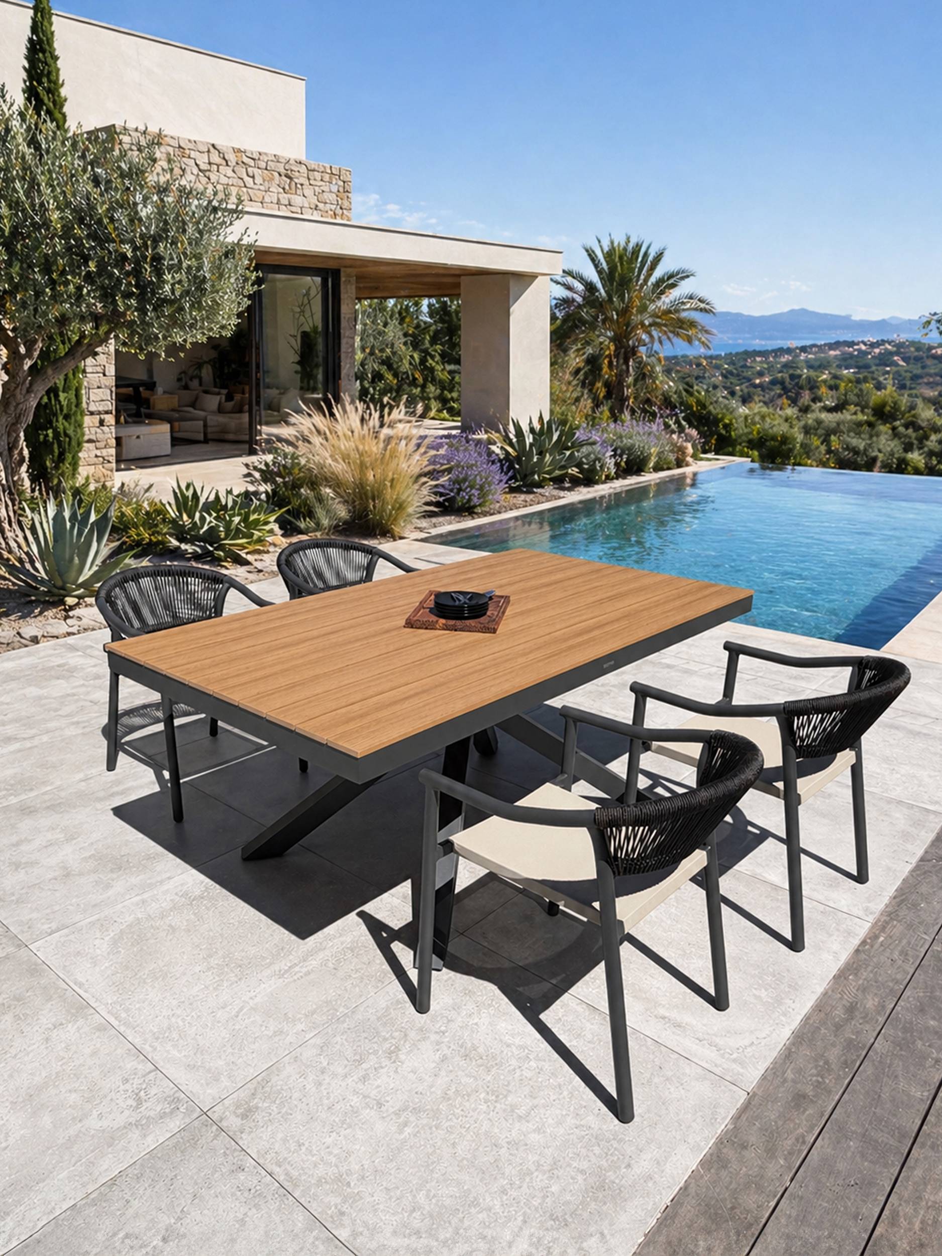 Dcb Garden - Ensemble repas de jardin 4 places en alu - Gris anthracite - LAMU - Image 1