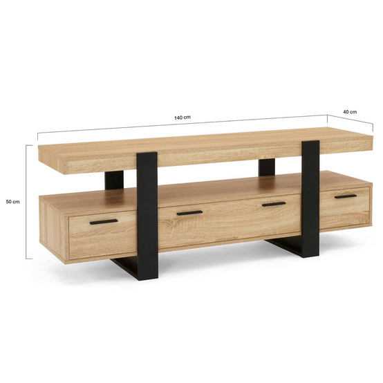Meuble TV 140 cm PHOENIX avec tiroirs bois et noir - Image 5