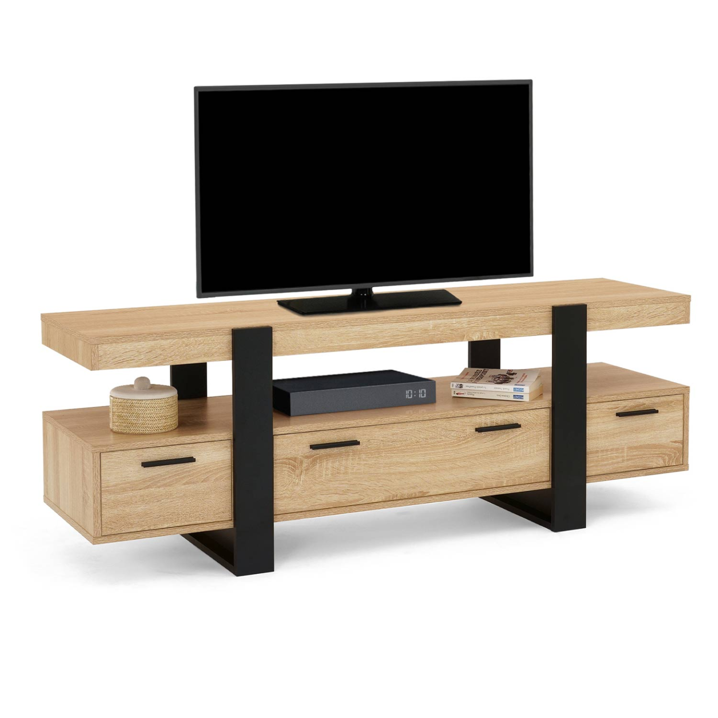 Meuble TV 140 cm PHOENIX avec tiroirs bois et noir - Image 2