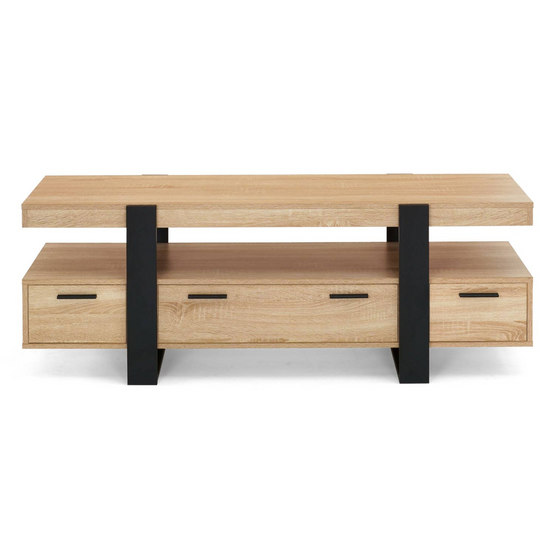 Meuble TV 140 cm PHOENIX avec tiroirs bois et noir - Image 3