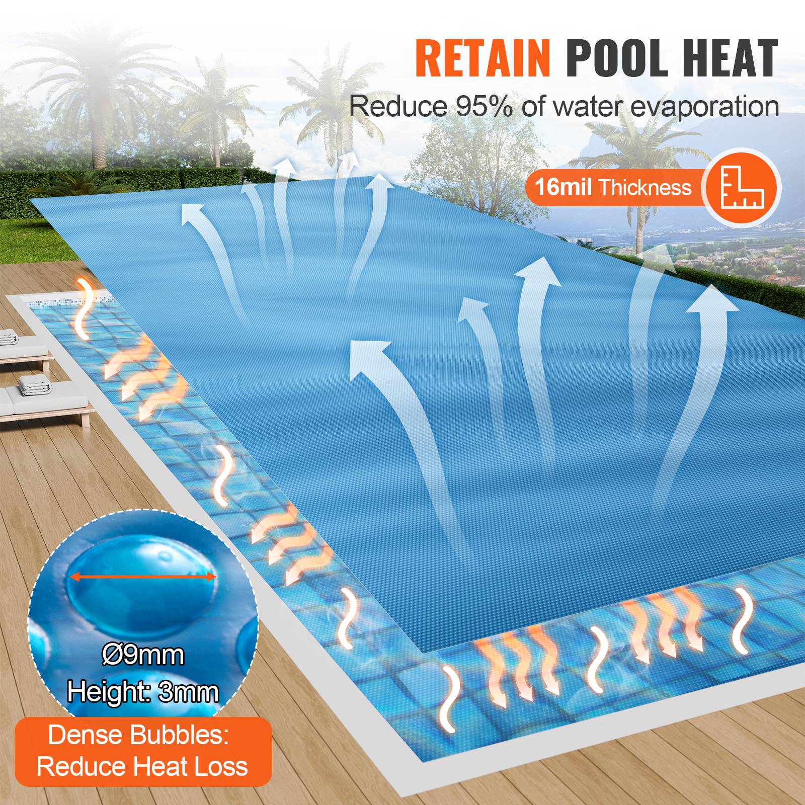 Vevor - VEVOR Couverture solaire piscine, 9,75x4,87 m, 0,4 mm. Chauffe l'eau, pour piscine hors-sol. - Image 3