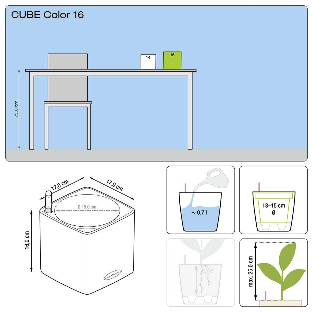 Lechuza - CUBE Color 16 - Kit Complet, blanc 16 cm Lechuza - Image 2