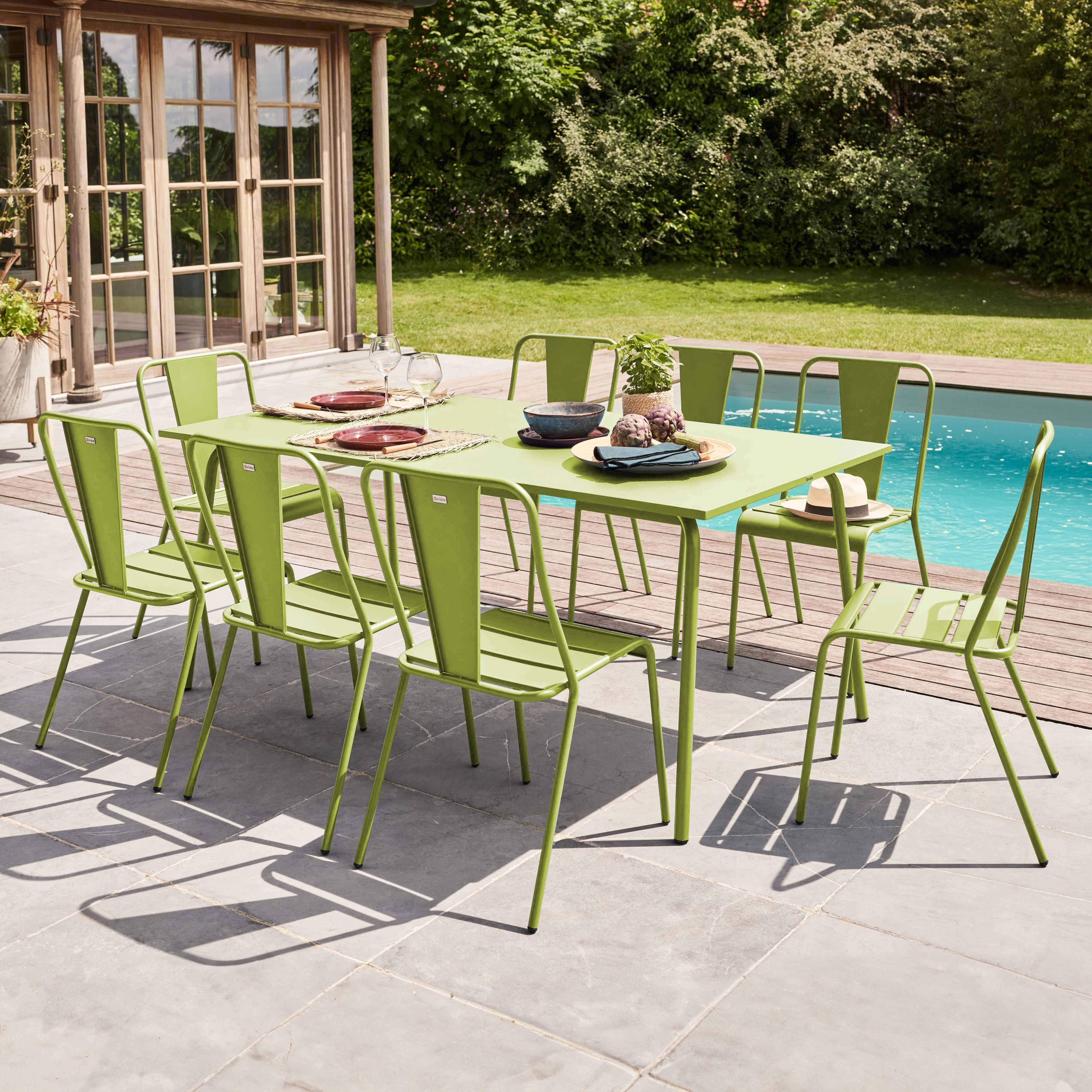 Oviala - Ensemble table de jardin et 8 chaises bistrot en acier vert Palavas - Oviala - Image 2